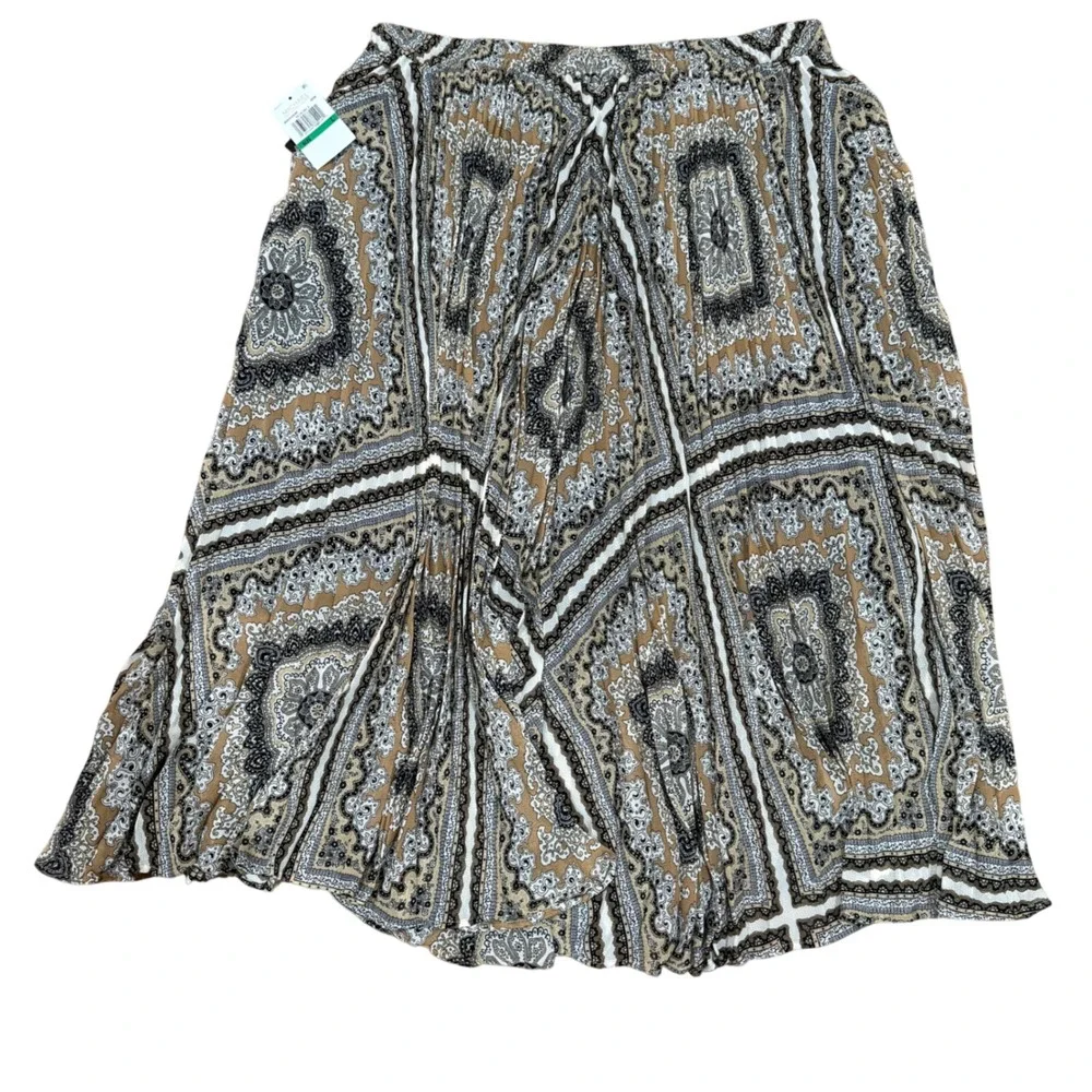 Michael Kors Women's Midi Skirt L Large Maxi Flowy Pleated‎ Geometric Bone NWT